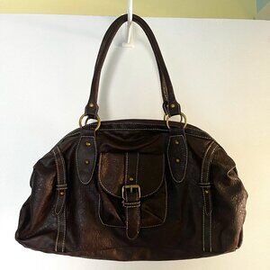Brown Satchel / Hobo Style Purse w/ Brushed Gold Accents